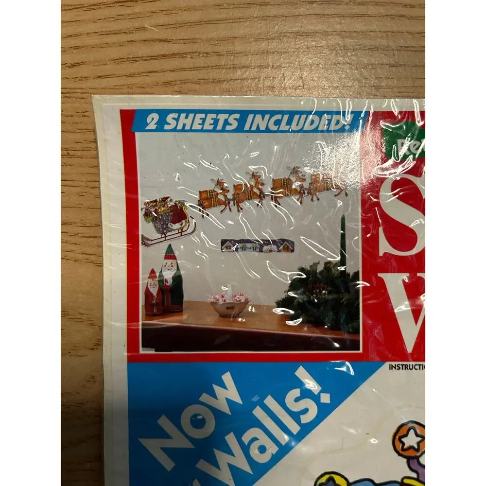 New 5pc Vintage Christmas Self Stick Wall Decorations Santa Reindeer Penguins